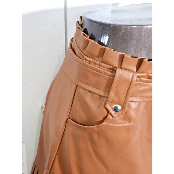 NWT Fame/Ekim 31 Women's Brown Faux Leather Ruffle Skirt with Belt Size M 1837 - Picture 9 of 11